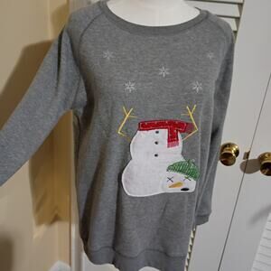 Ugly Christmas Sweatshirt XS Worn out Snowman! Oversized Grey raglan-sleeved